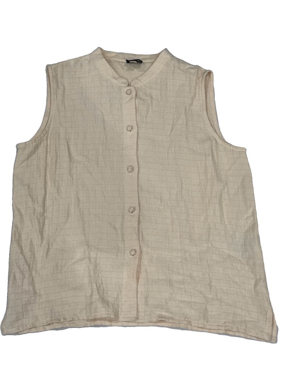Eileen Fisher Cream Textured Silk Linen Sleeveless Button-Front Top Petite Small
